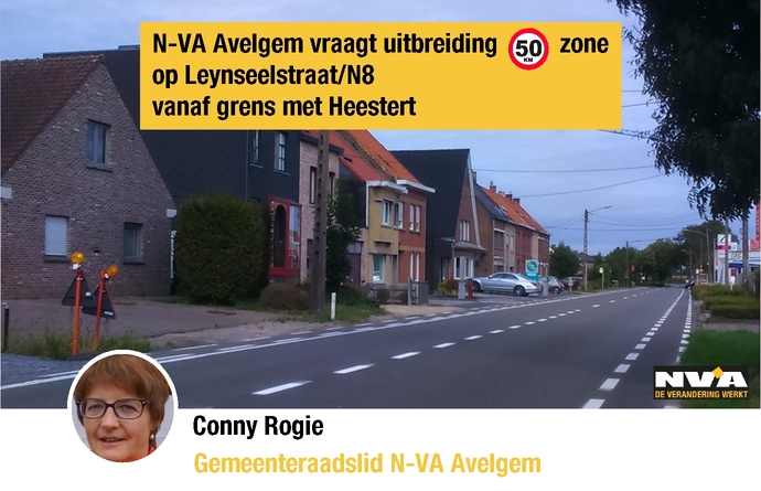 N-VA Avelgem vraagt uitbreiding 50km zone Leynseelstraat/N8 vanaf Heestert