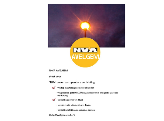 N-VA AVELGEM staat voor 'SLIM' doven van openbare verlichting - checklist N-VA AVELGEM staat voor 'SLIM' doven van openbare verlichting - checklist