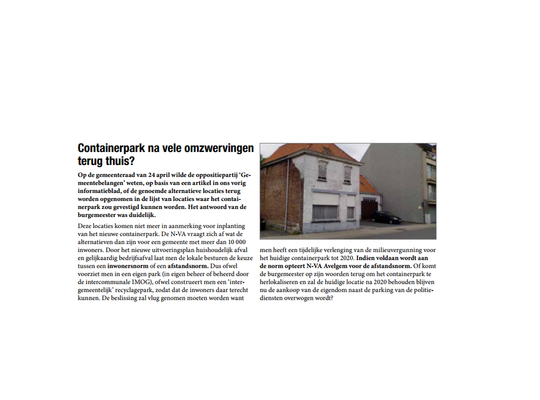 Avelgem - Containerpark na vele omzwervingen terug thuis? Avelgem - Containerpark na vele omzwervingen terug thuis?
