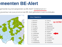 De gemeentes aangesloten op BE-Alert op 13/06/2017